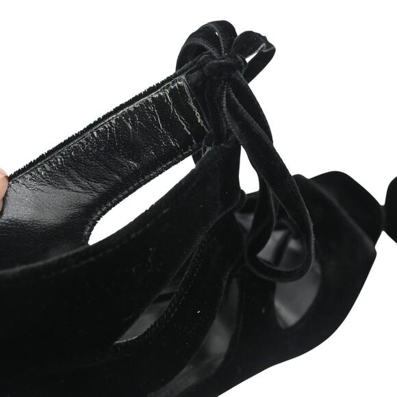 Saint Laurent Loulou Black Velvet YSL Lace-Up Block Heels Size 37 - Picture 11 of 12